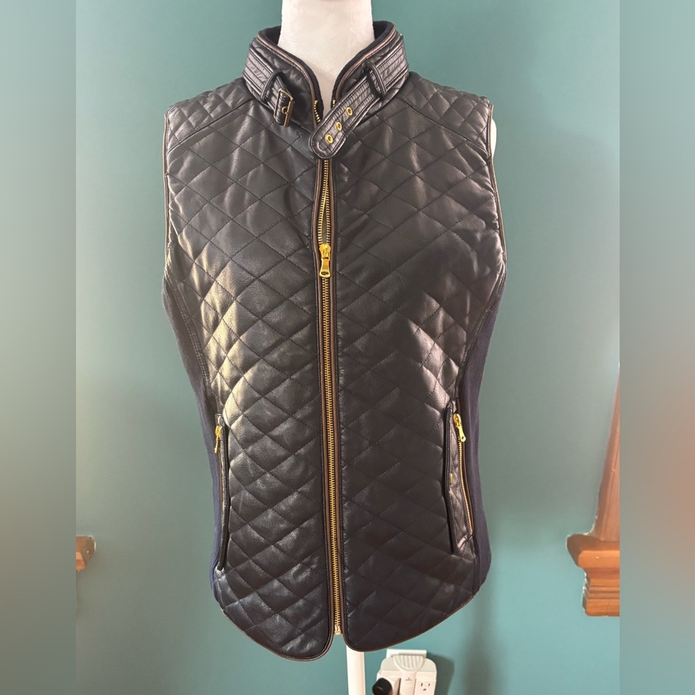 Fate Quilted Navy Vest with Gold Zipper